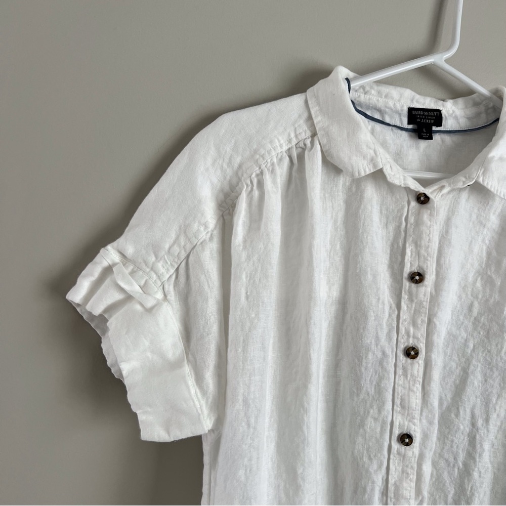 J Crew Baird McNutt White Dress Roll Sleeve Coastal Preppy Irish Linen Large - Picture 3 of 9